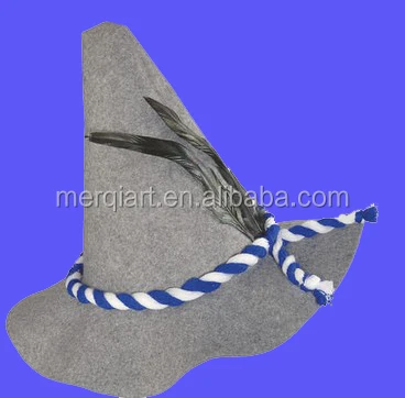 mc2784 grey bavarian  pointed hat cap oktoberfest beer festival fancy dress