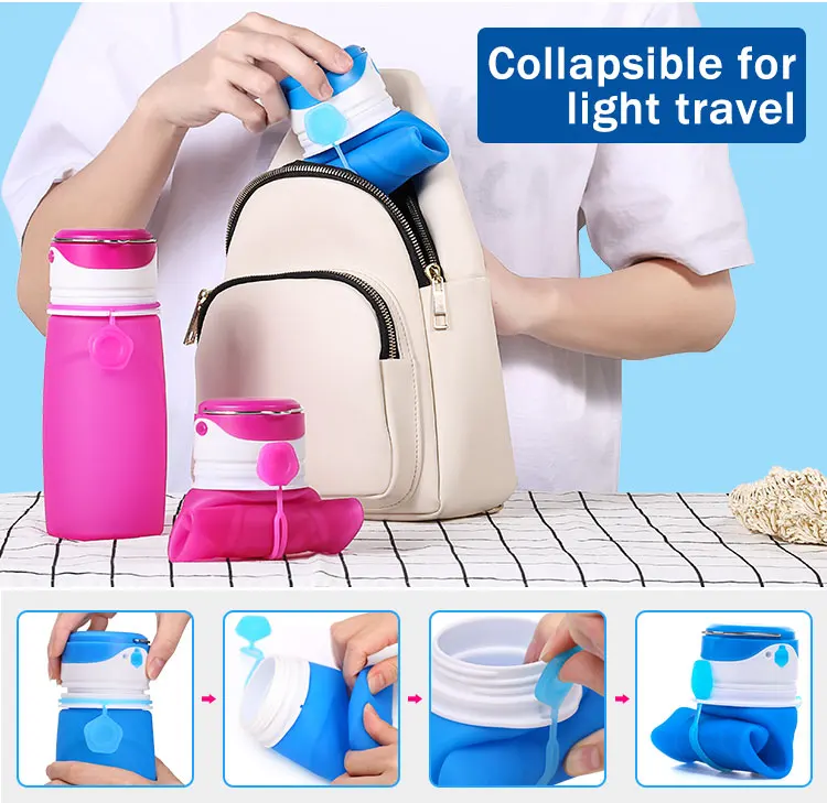 New Item Eco-friendly Lightweight 550ml Silicone Foldable Smart Water Bottle