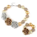 Europe Hot SaleChampagne Resin Flower GirlsWomen Chokers Necklace Pearl Chunky Beads Bracelets Sets Kids Shambhala Jewelry