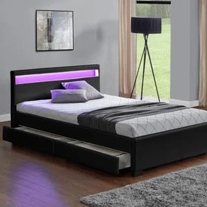 1894 1d Modern Led Light Headboard Black Synthetic Pu Leather Platform Bed 1894 1d Modern Led Light Headboard Black Synthetic Pu Leather Platform Bed