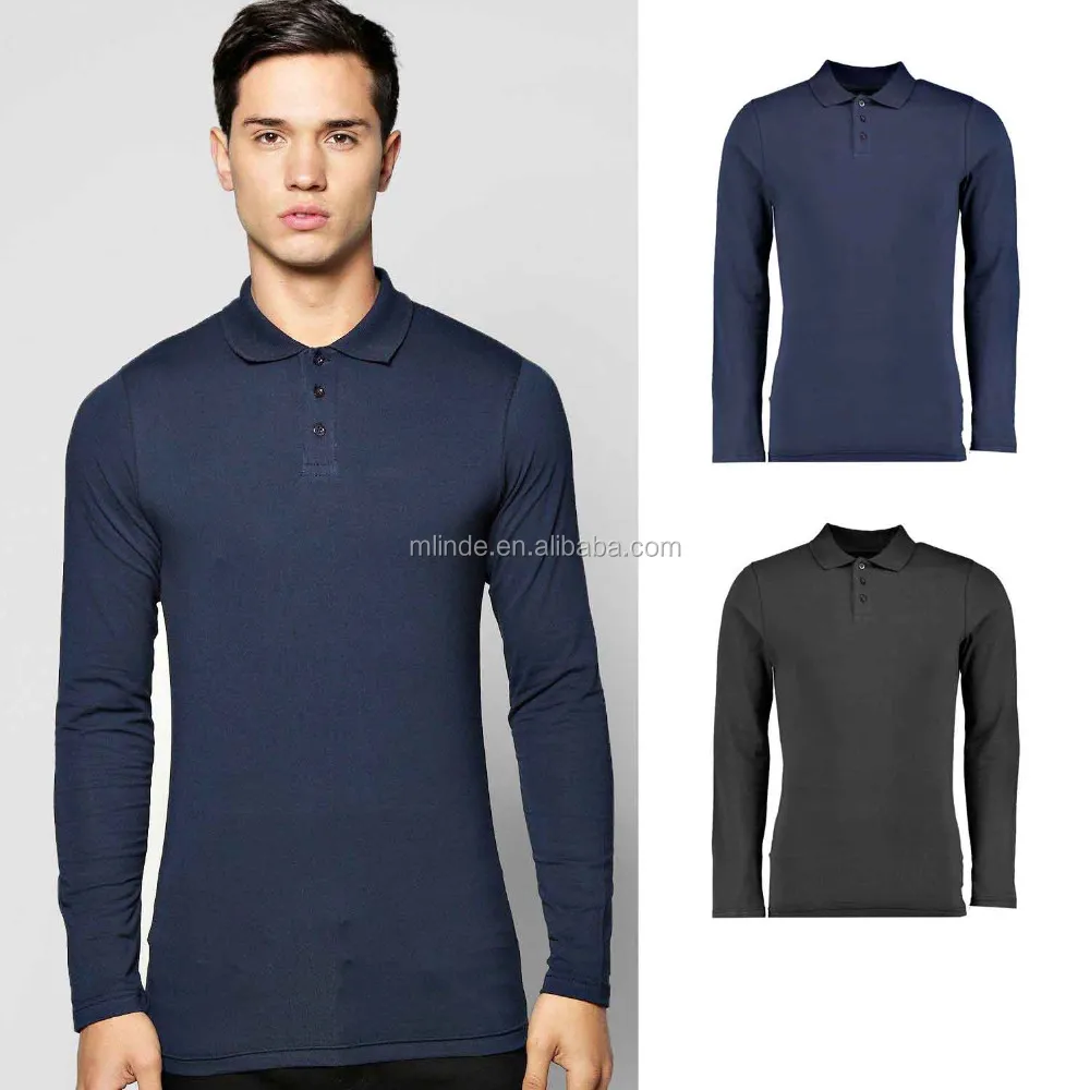 long sleeve muscle fit polo