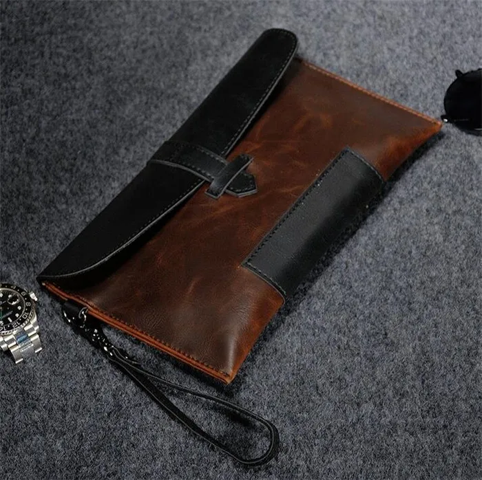 Wholesale  personality design vintage crazy horse leather wristlet handbag men's clutch bag