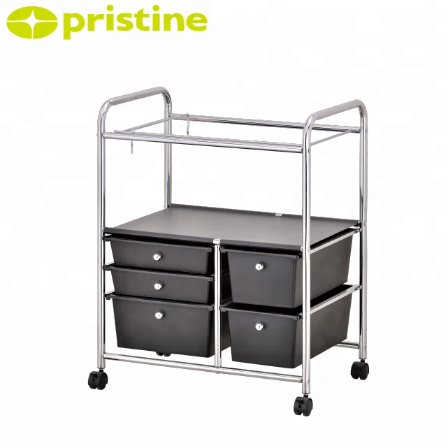 Office Trolley 5 Tier Plastic Rolling Utility Cart With Drawers