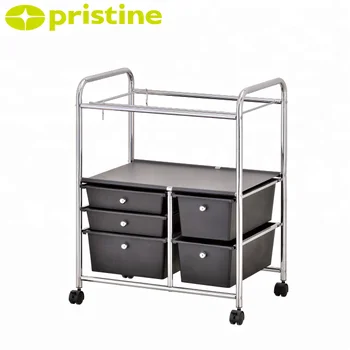 Office Trolley 5 Tier Plastic Rolling Utility Cart With Drawers