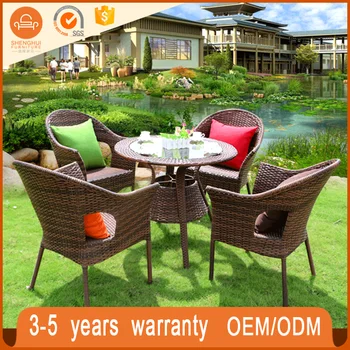 High Quality Cafe Brown Rattan Modern Chairs Patio Set Comfortable