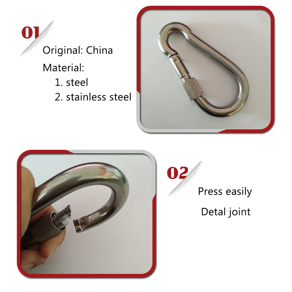 BT-245S M4~M12 304 Silver Stainless Steel Lock Ring Safety Outdoor Climbing Snap Hook Carabiner Spring Mousqueton
