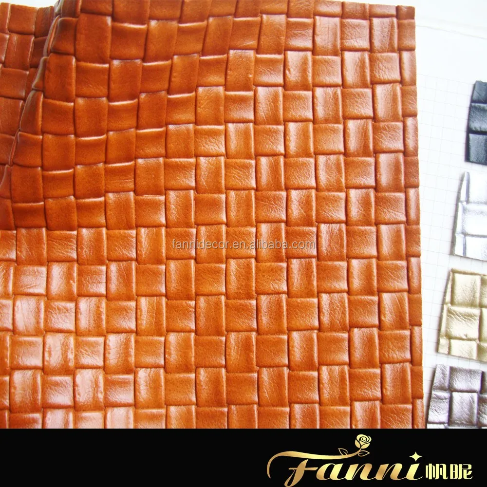 Woven Texture Pu Artificial Leather/embossing Woven Pu Leather/fashion