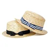 New Plain Summer Beach Travel Girl 100% Natural Straw Hat Portable Panama Small Flat Brim Bowknot Sun Visor Hat Parent-Child