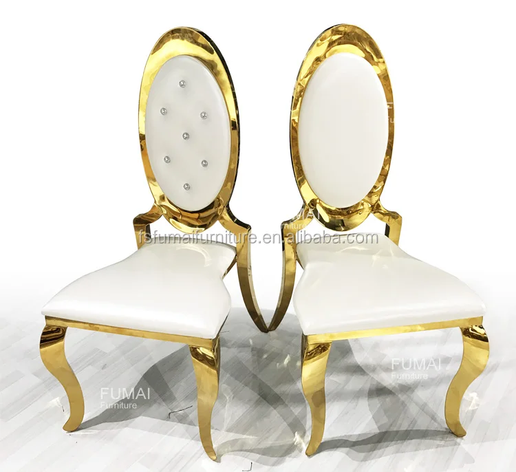 Elegant Style Oval Carved Back Gold Stainless Steel Metal Hotel Chairs