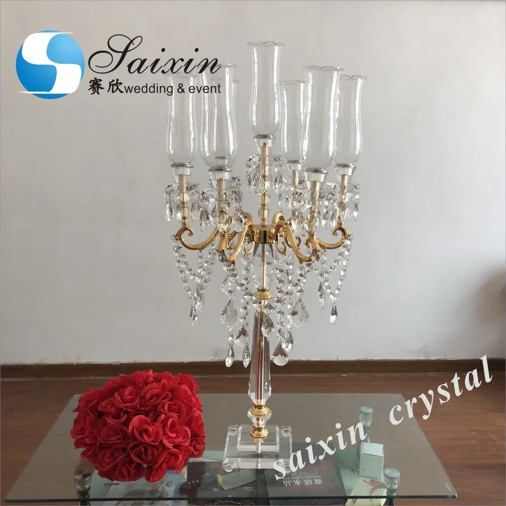 Large Tall Crystal Glass Candelabra For Wedding Centerpiece
