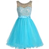 Short blue lace shiny cheap prom dresses