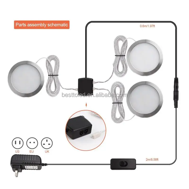 Led show case furniture lighting remote control dimmable utilitech ultra-thin led puck light 3W for under cabinet