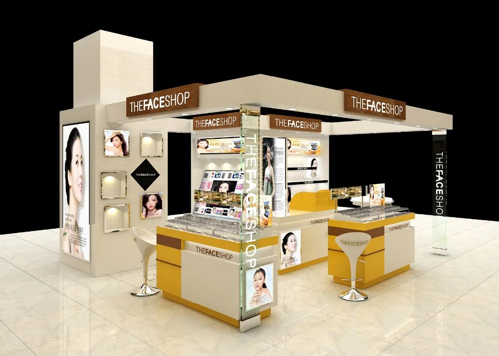 Elegant Wooden Cosmetic Display Stand Mall Skin Care Display Kiosk