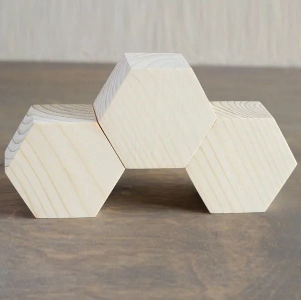 Custom Wooden Hexagons Blocks Decoupage Wood Natural Eco Unfinished Diy