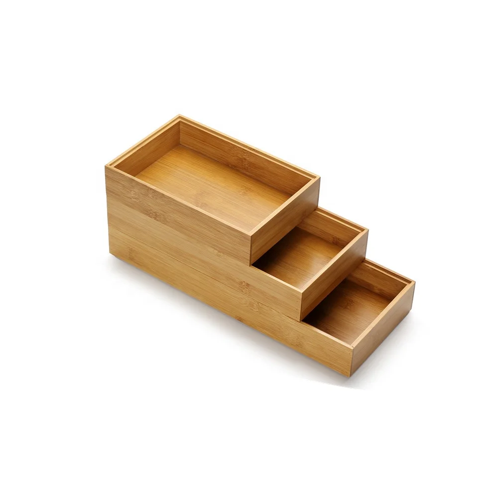 Decorative Bamboo Drawer Organizer Set Bamboo Storage Box And