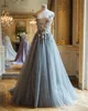 Elegant Long Floral Wedding Dresses 2018 Blue Long Woman Wedding Gown Plunging Neck Evening Dress