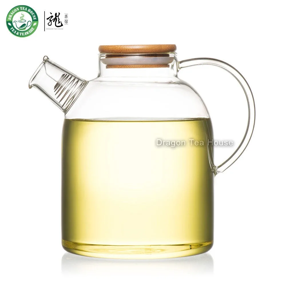 Glass Teapot Heat Resistant Tea Kettle with Bamboo Lid 1600ml 56oz 