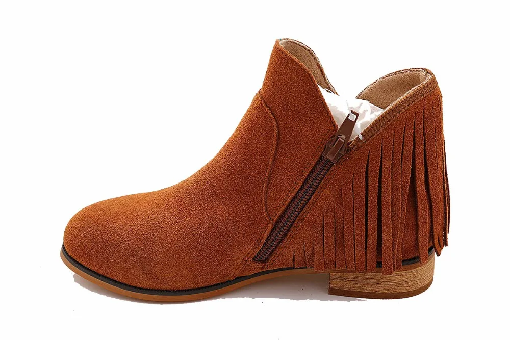 女孩橙色裸体牛皮绒面革皮革韩式时尚切尔西秋季流苏靴子出售