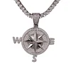 Iced Out 14K White Plating AAA CZ Compass Pendant
