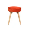 Vintage Round Low Wooden 4 Foot Upholstered Stool Ottoman