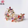 Pretty 18K Gold Plated CZ Wedding Rings Classic Romantic Silver Jewelry Party Flower Rings