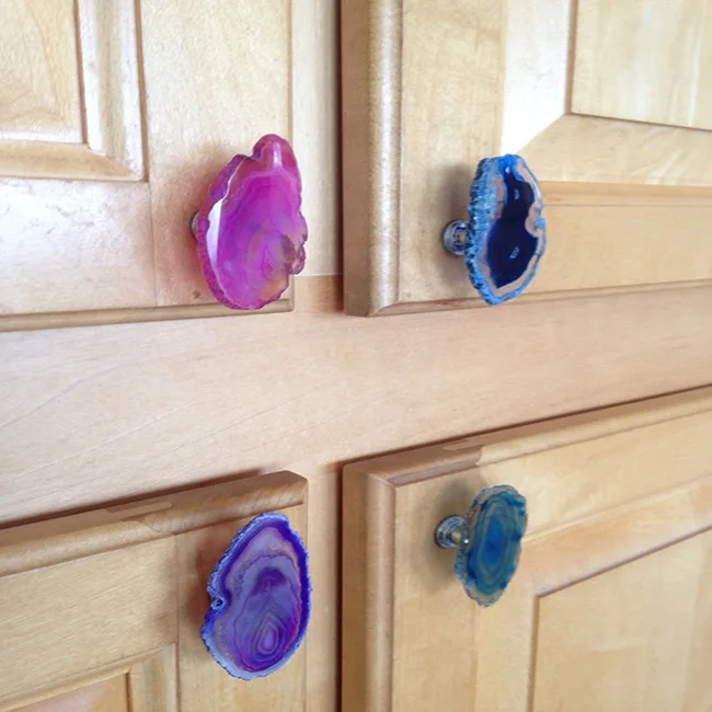 Dyed Colourful Agate Slices Knobs Agate Knob For Drawer And