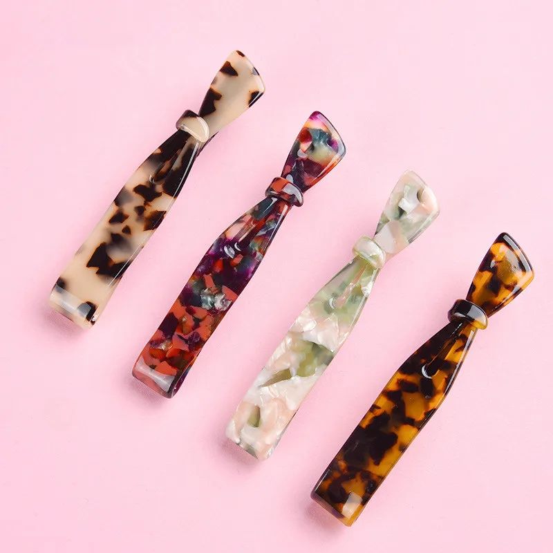 Fashion Design Handmade Skinny Knotted Acetate Cellulose Tortoise Shell Hair Barrette Clip For Women