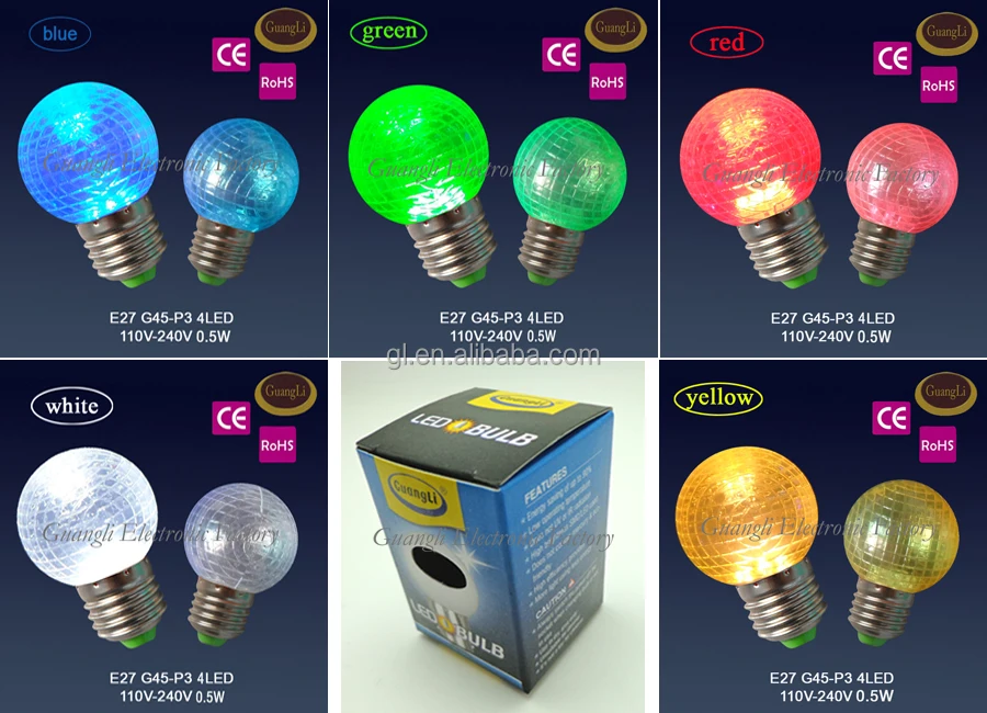 Popular night light decoration in door color bulb e27 b22 g40 g45 0.5w led bulb plastic housing many colors for choices