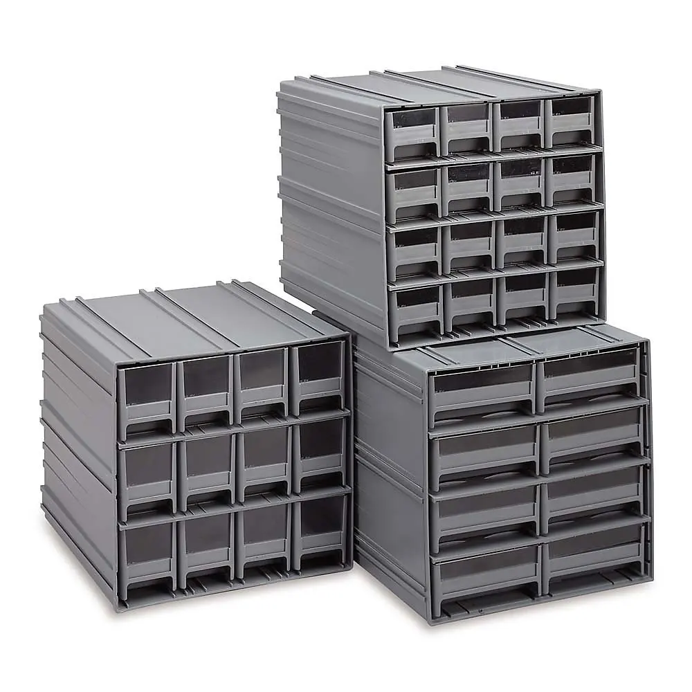 Quantum QIC-4163IV Interlocking Gray Storage Cabinet with 10 Ivory Drawers 11.38-Inch by 11-3//4-Inch by 11-Inch