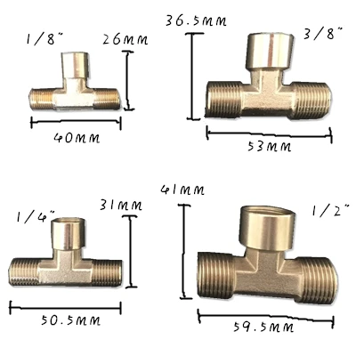 Pneumatic Tee 3 Way Push In Air Fitting Copper Connector 1/4" 3/8" 1/2" 1/8" 