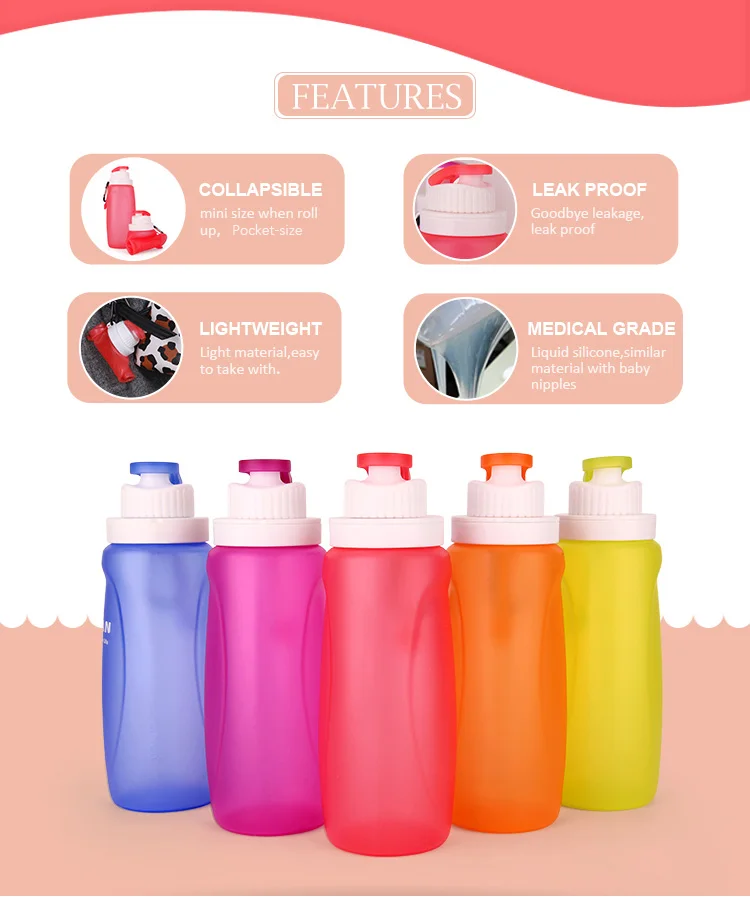 Kemier Collapsible Silicone Water Bottles-750ML,Medical Grade,BPA Free  Travel Water Bottle Can Roll Up,26oz,Leak Proof Foldable Sports & Outdoor  Water