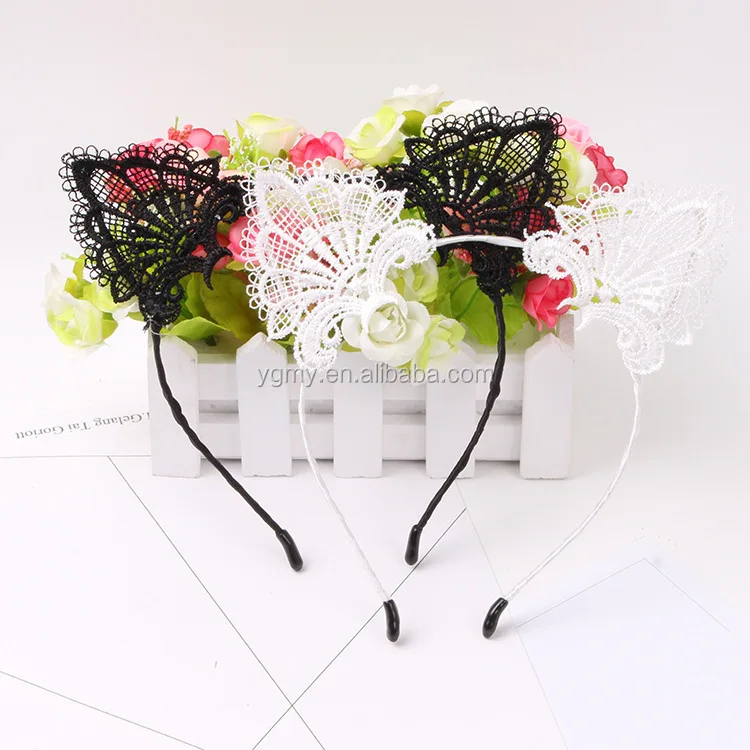 女性のための黒いレースの猫の耳のヘッドバンド女の子のヘアバンドダンスパーティーセクシーなブティックヘアフープヘアアクセサリー Buy ブラックレース猫耳カチューシャ 女性女の子ヘアバンドダンスパーティーセクシーなブティックヘアフープ ブラックレース猫耳