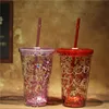 16oz Double wall insert glitter plastic tumbler cup with straw