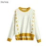king young cotton Crew Collar warm long sleeve custom Lace Up Two Tone woman knitted Sweater