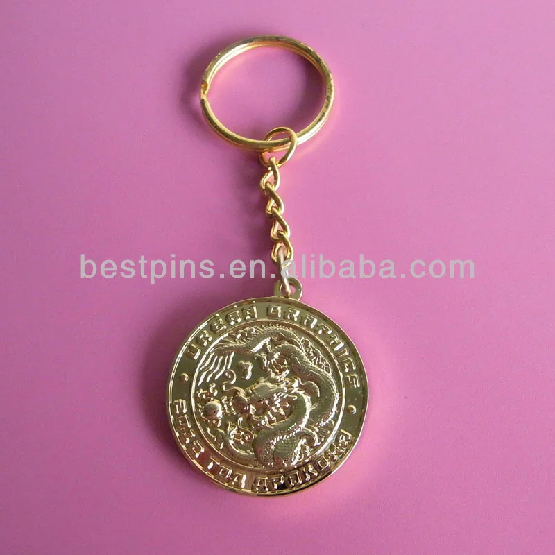chinese mascot dragon gold round key chain.JPG