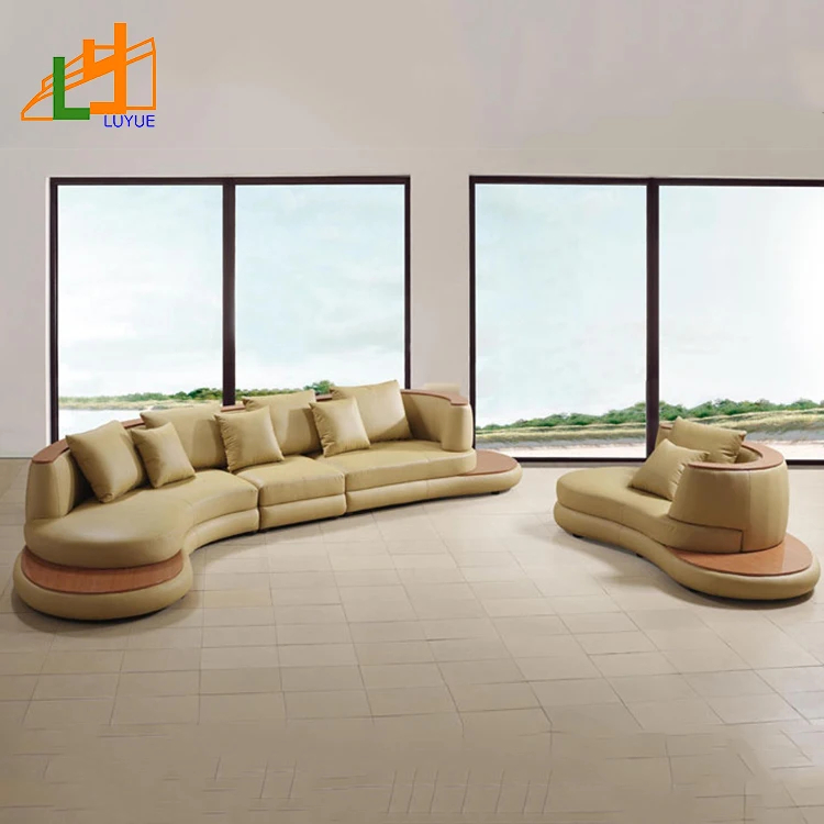 Últimos diseños curvado sofá conjunto muebles de esquina en forma de L
