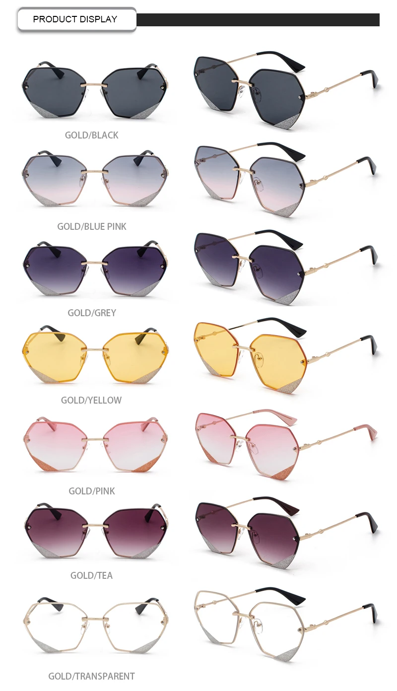 2019 Style Designer Logo Glitter Polygon  Women Round Sunglasses