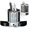 Easy use 2 wings gift custom Metal Pen Holder with LCD Clock Thermometer