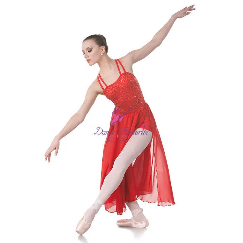 Double Strap Red Sequin Dress For Girls Ballet,Lyrical And Contemporary ...