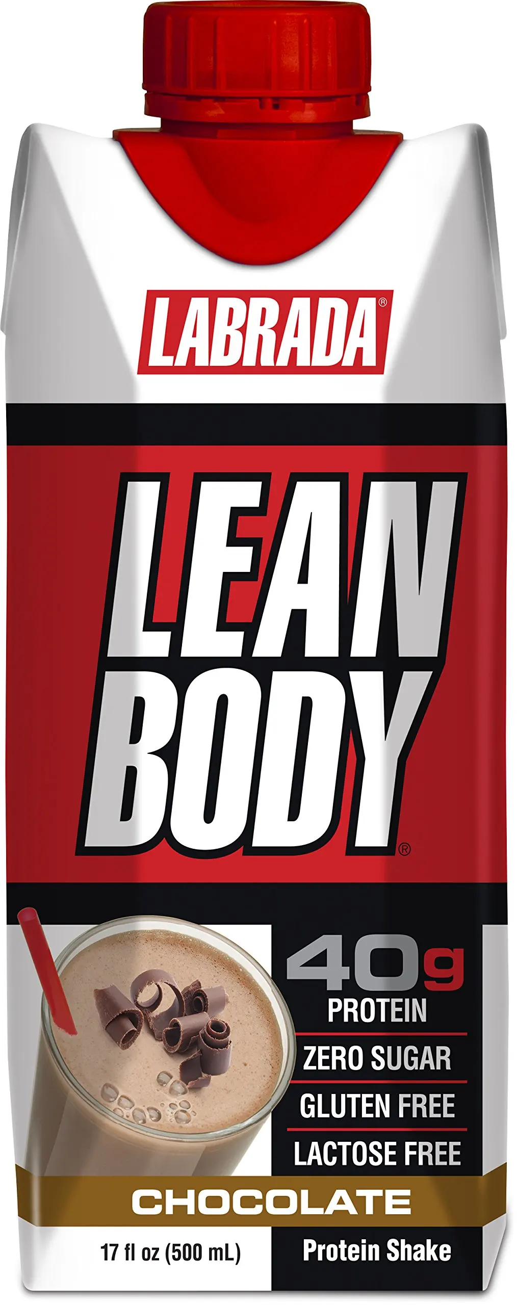 LABRADA - Lean Body Ready To Drink Whey Protein Shake, Convenient On-The-Go Meal Replacement Shake for Men & Women, 40 grams of Protein – Zero Sugar, Lactose & Gluten Free, Chocolate (Pack of 12)