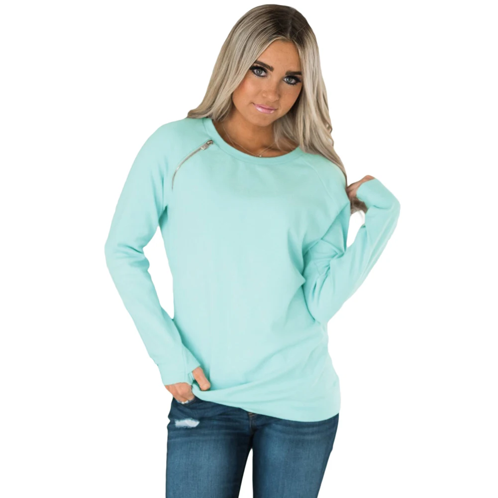 Cheap Gold Zip Detail Light Blue Wholesale Fabric Pullover Sweatshirt ...