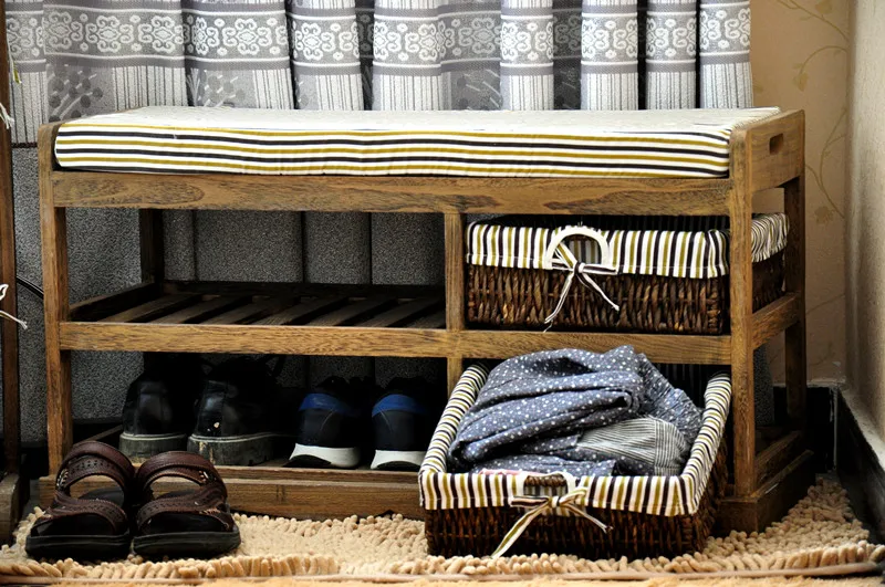 Home Furniture Hot Sale Wooden Shoe Rack With Wicker Drawer