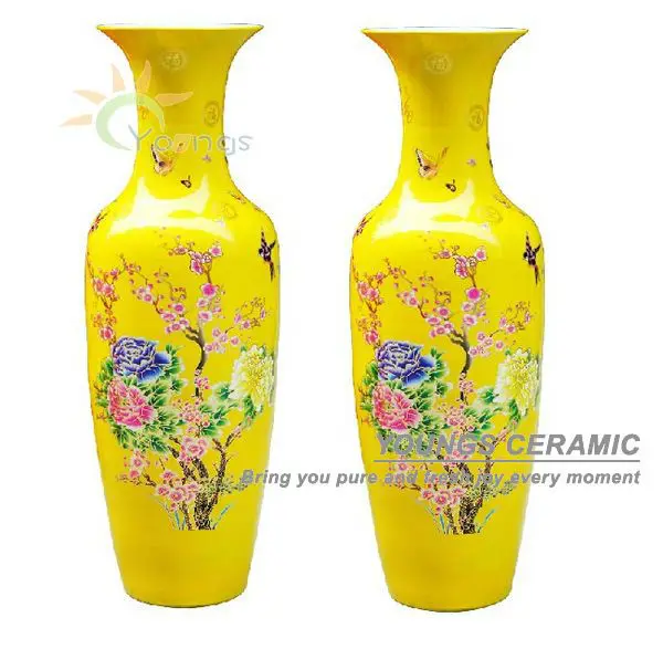 Chinese Ceramic Yellow Colour Large Decorative Floor Vases From
