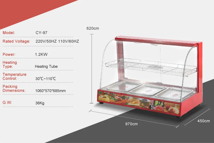 Fast Food Kitchen Equipment Hot Food Display Warmers Showcase For Sale