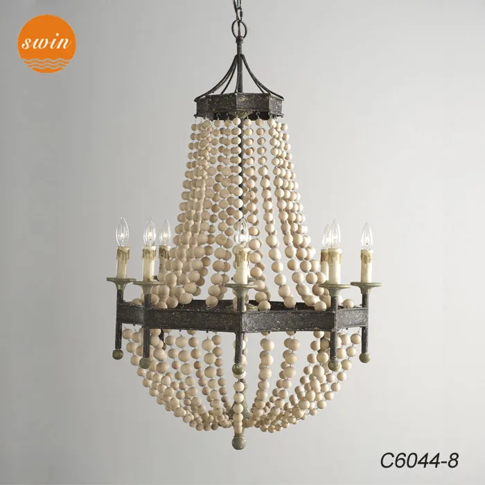New American Country Style Wood Beads Chandelier Lighting Wrought