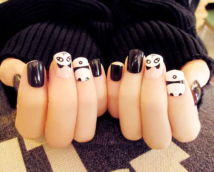 Hot seller false nail short cute panda false nail tips