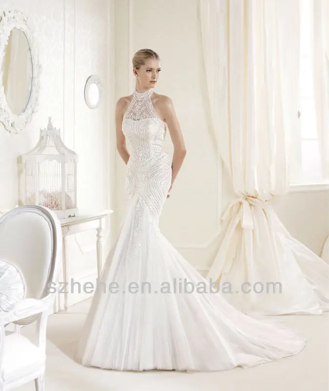 sin gastos de envío!!! elegante cy981 halter corte sirena tren sin