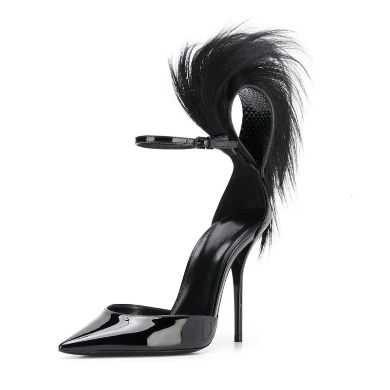 black chunky heel with fur