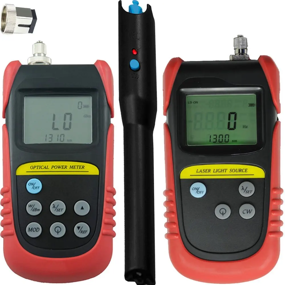 Tellid Portable -70dB ~ +6dB, Fiber Optical Power Meter Optic Power meter + 850nm,1300nm Wavelength Optical Laser Source Optic laser light source +15mw(13-15km) fiber cable Visual Fault Locator