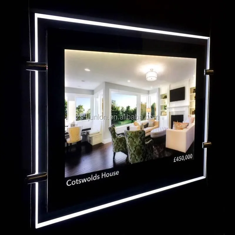 Real Estate Agent Acrylic Led Window Display Double Sided Crystal Light